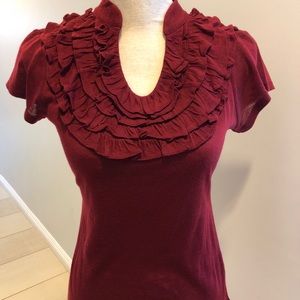 The Limited, Red wine sheer top, w/ruffles, S, EUC